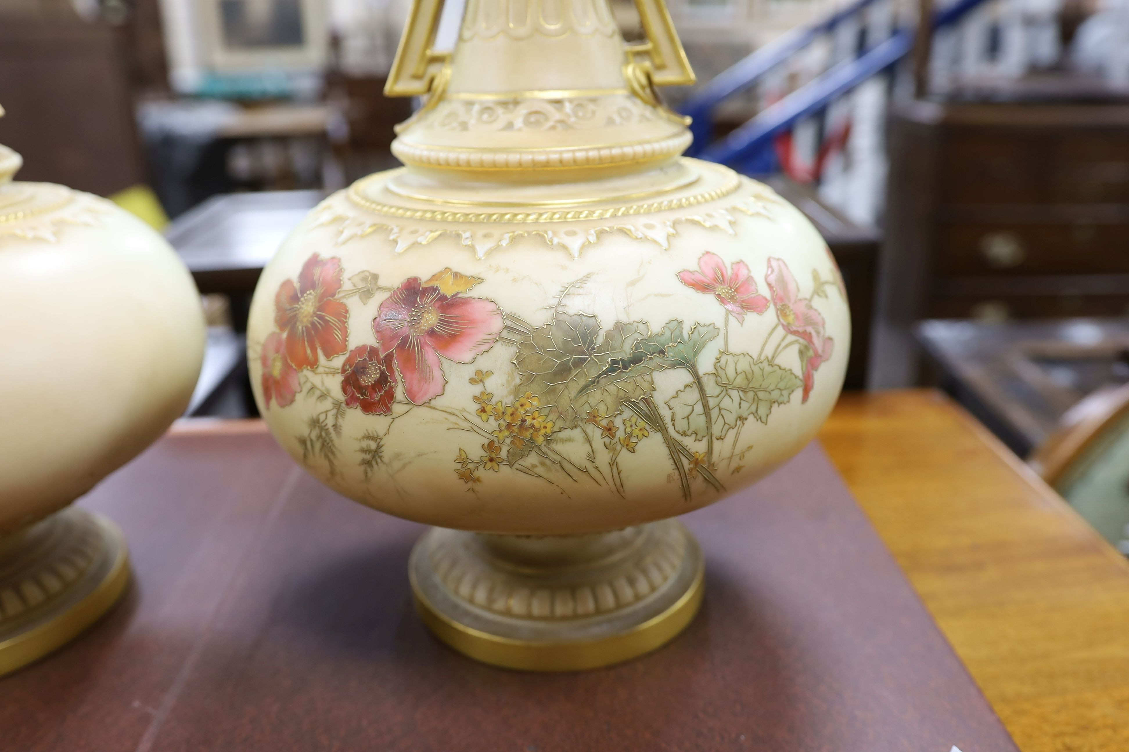 A pair of large Royal Worcester vases - 43cm tall